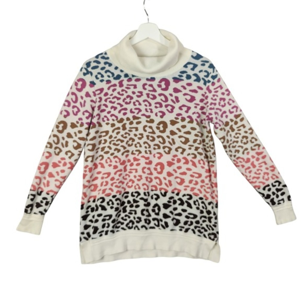 Soft Surroundings Leopard Print‎ Cowl Neck Pullover Sweater Rainbow Women Size M